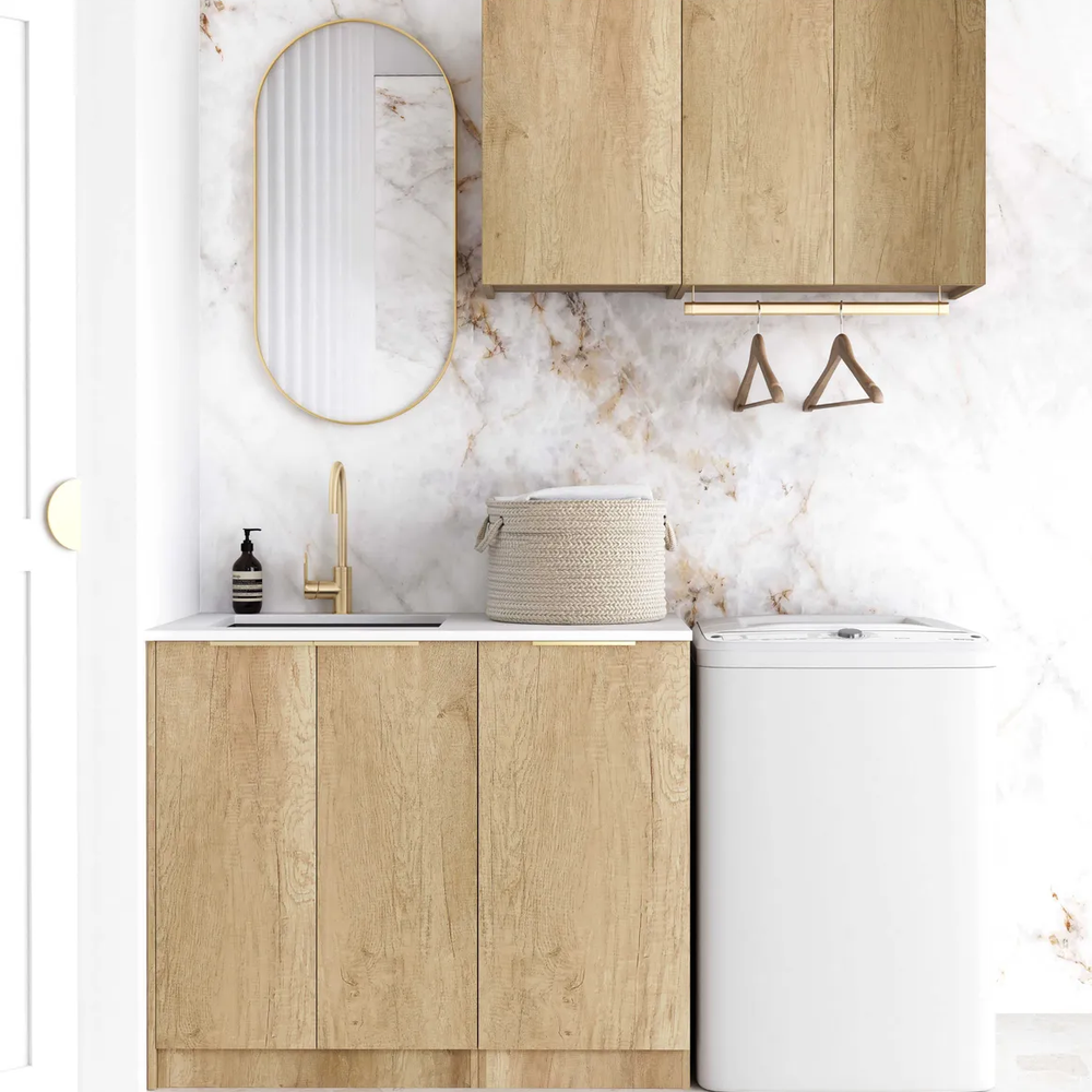 OTTI BYRON NATURAL OAK 1715MM LAUNDRY AND WALL CABINET WITH STONE TOP & SINK (PACKAGE-A)