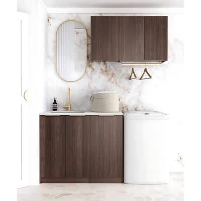 OTTI HAVANA SABLE WALNUT FLUTED 1715MM LAUNDRY AND WALL CABINET WITH STONE TOP & SINK (PACKAGE-A)
