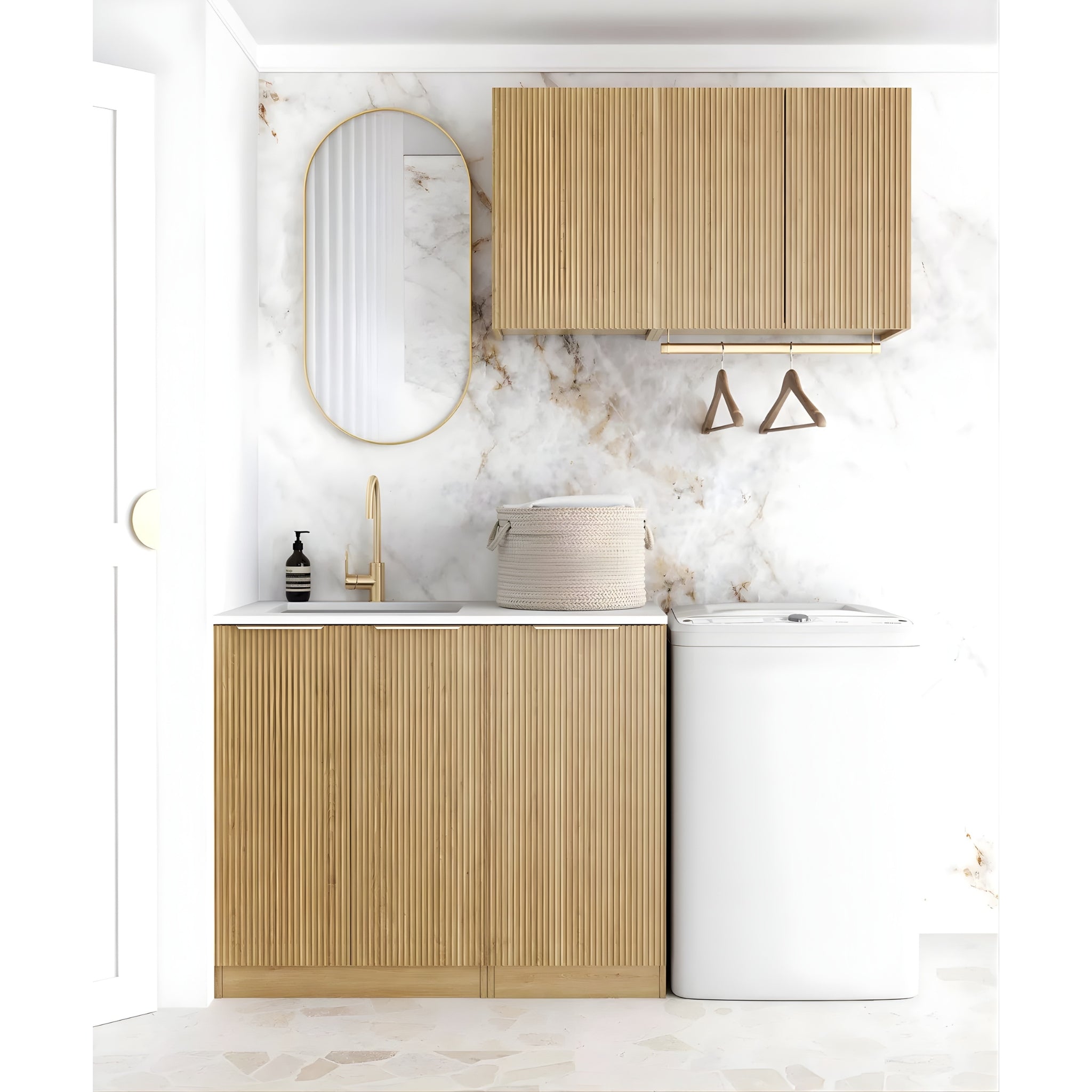 OTTI HAVANA WOODLAND OAK FLUTED 1715MM LAUNDRY AND WALL CABINET WITH STONE TOP & SINK (PACKAGE-A)