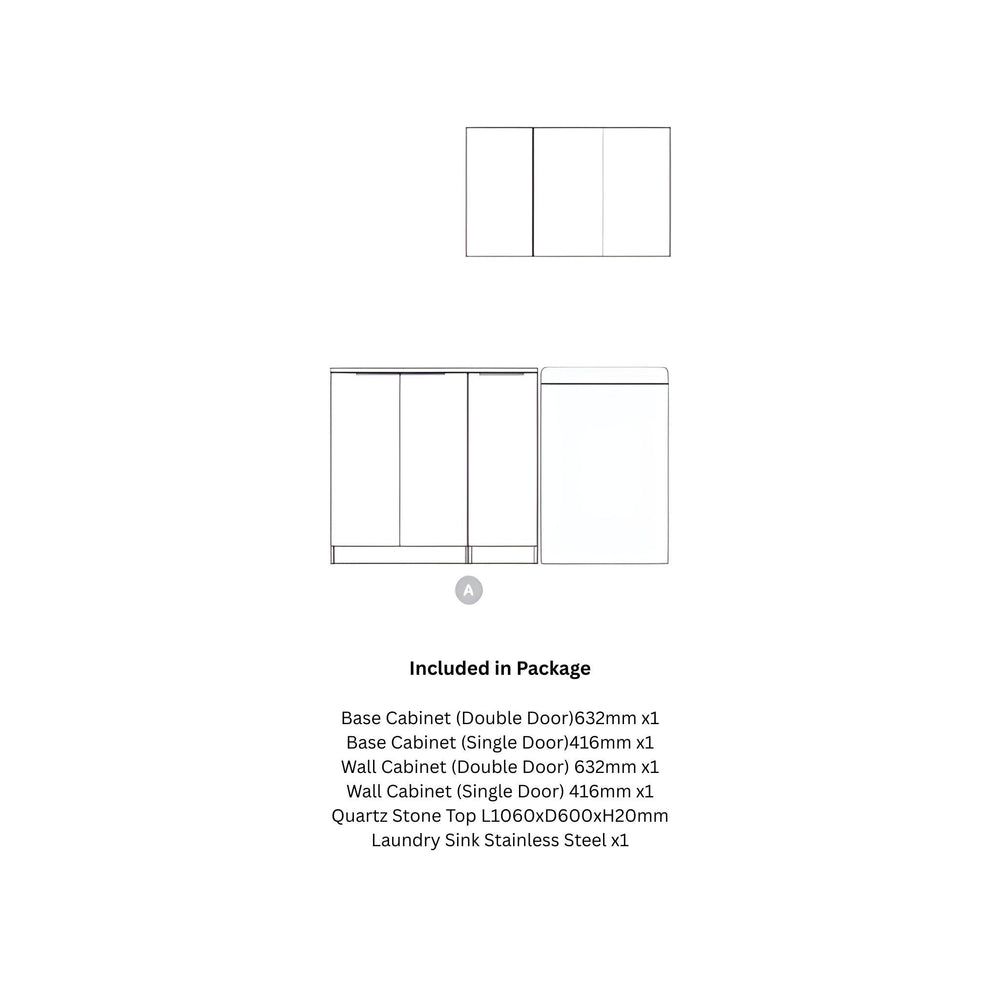 OTTI NOOSA MATTE WHITE 1715MM LAUNDRY AND WALL CABINET WITH STONE TOP & SINK (PACKAGE-A)