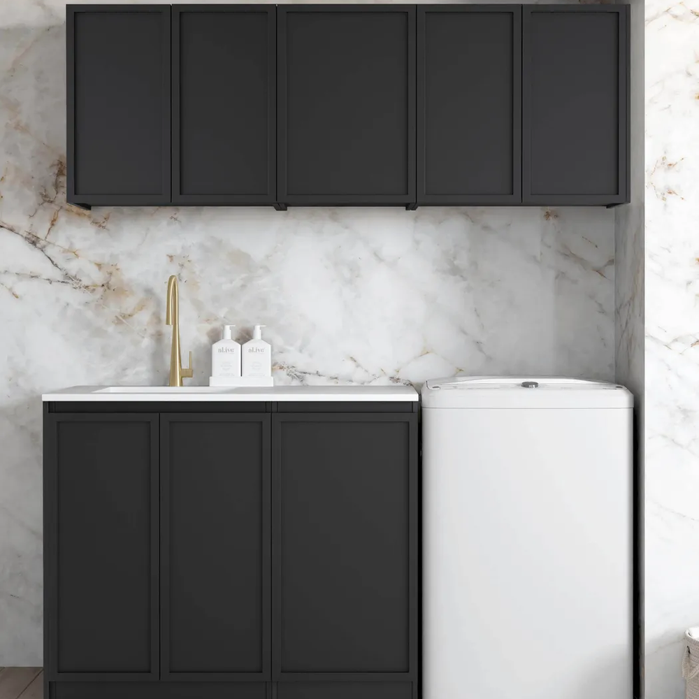 OTTI HAMPSHIRE MATTE BLACK 1715MM LAUNDRY AND WALL CABINET WITH STONE TOP & SINK (PACKAGE-B)