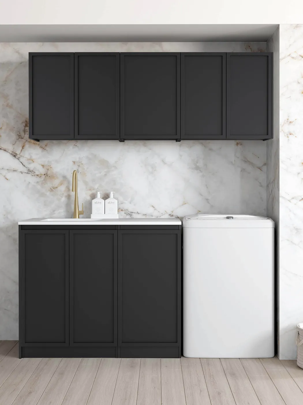 OTTI HAMPSHIRE MATTE BLACK 1715MM LAUNDRY AND WALL CABINET WITH STONE TOP & SINK (PACKAGE-B)