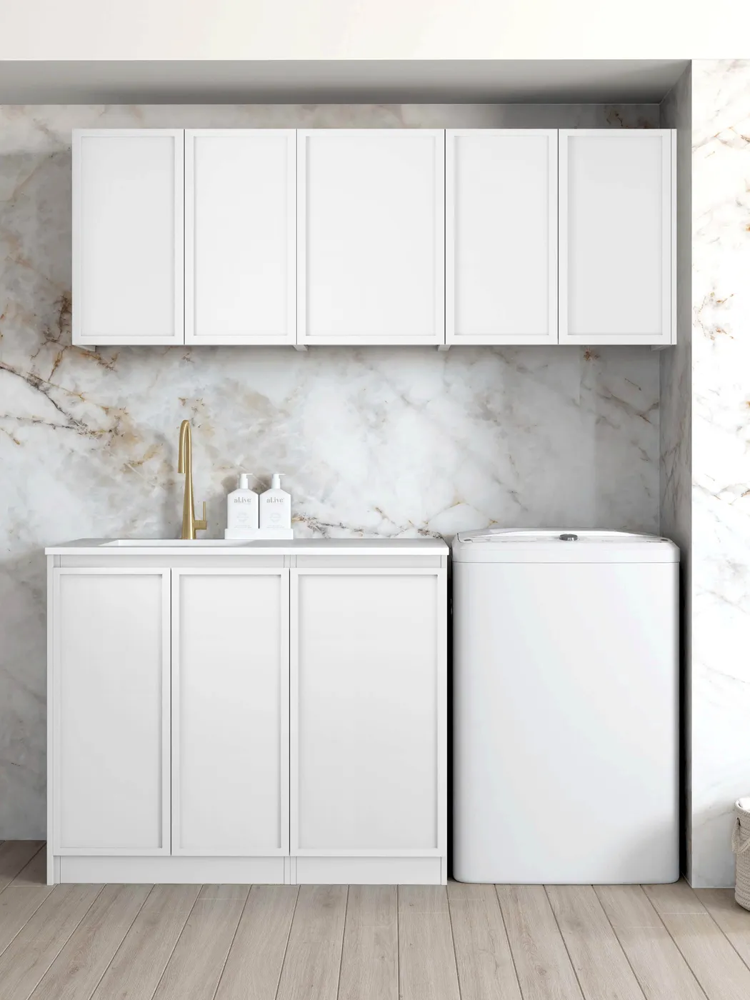 OTTI HAMPSHIRE MATTE WHITE 1715MM LAUNDRY AND WALL CABINET WITH STONE TOP & SINK (PACKAGE-B)