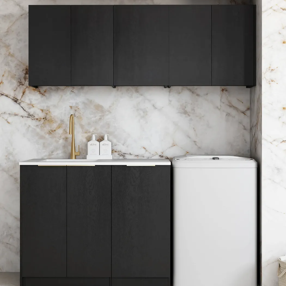 OTTI BYRON BLACK OAK 1715MM LAUNDRY AND WALL CABINET WITH STONE TOP & SINK (PACKAGE-B)