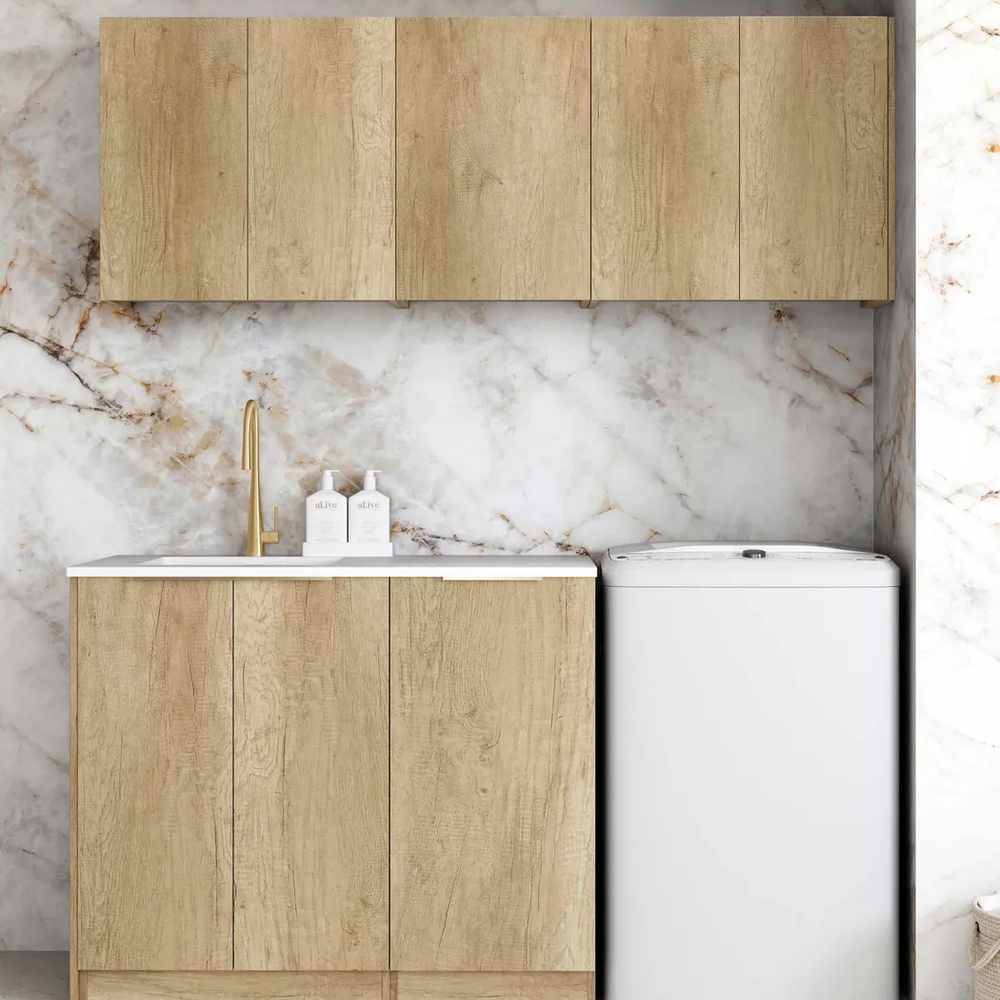 OTTI BYRON NATURAL OAK 1715MM LAUNDRY AND WALL CABINET WITH STONE TOP & SINK (PACKAGE-B)