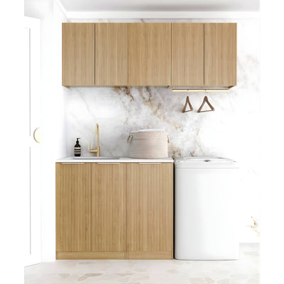 OTTI HAVANA WOODLAND OAK FLUTED 1715MM LAUNDRY AND WALL CABINET WITH STONE TOP & SINK (PACKAGE-B)