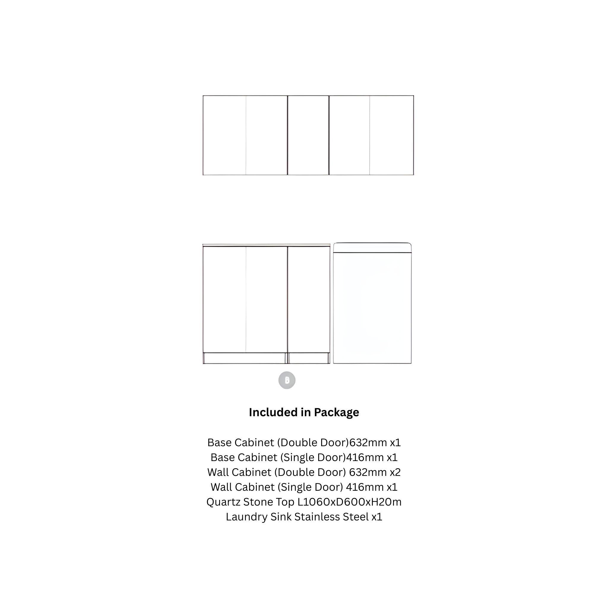 OTTI NOOSA MATTE WHITE 1715MM LAUNDRY AND WALL CABINET WITH STONE TOP & SINK (PACKAGE-B)