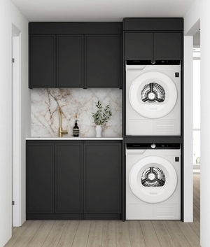 OTTI HAMPSHIRE MATTE BLACK 1715MM LAUNDRY AND WALL CABINET WITH STONE TOP & SINK (PACKAGE-C)