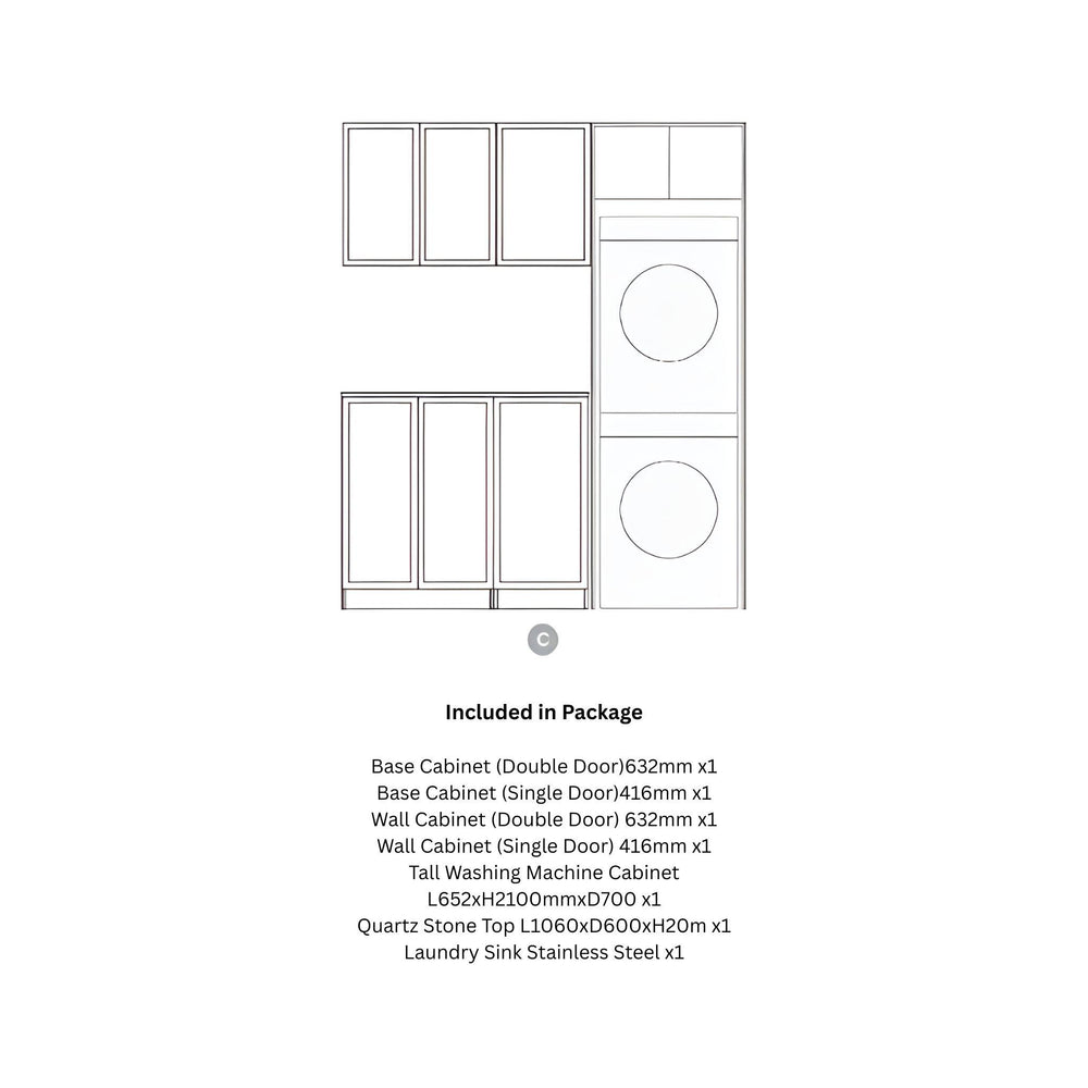 OTTI HAMPSHIRE MATTE BLACK 1715MM LAUNDRY AND WALL CABINET WITH STONE TOP & SINK (PACKAGE-C)