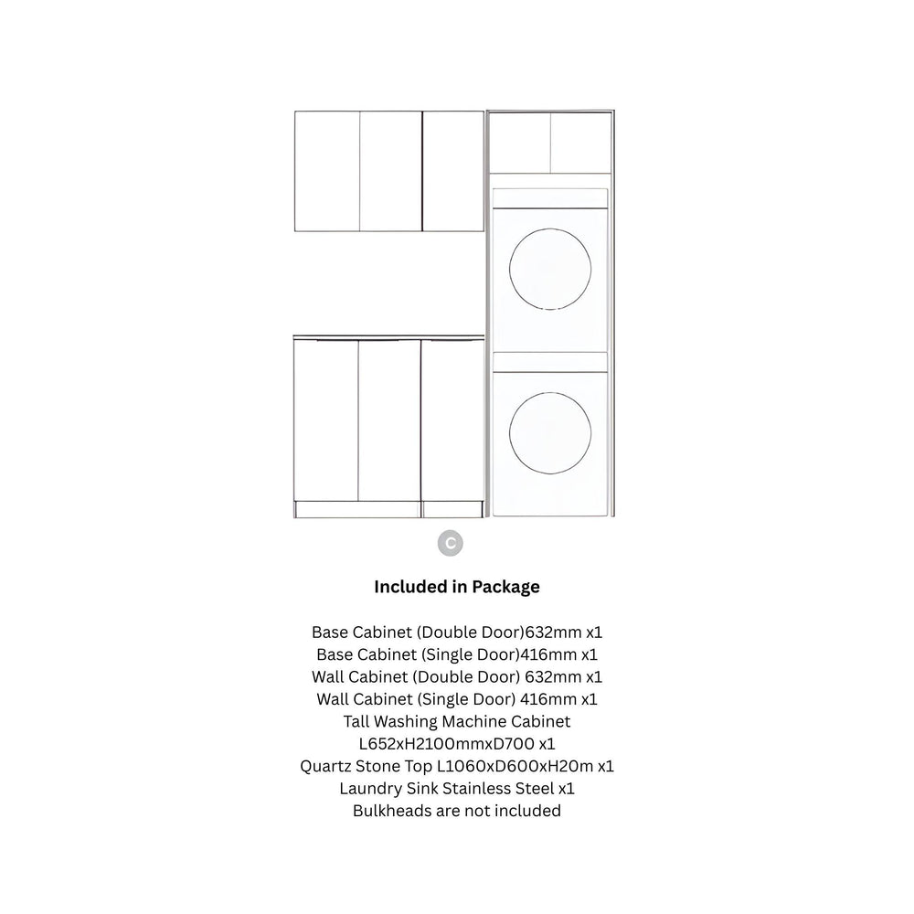 OTTI BONDI MATTE WHITE 1715MM LAUNDRY AND WALL CABINET WITH STONE TOP & SINK (PACKAGE-C)