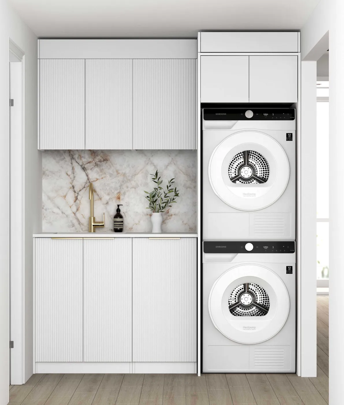 OTTI BONDI MATTE WHITE 1715MM LAUNDRY AND WALL CABINET WITH STONE TOP & SINK (PACKAGE-C)