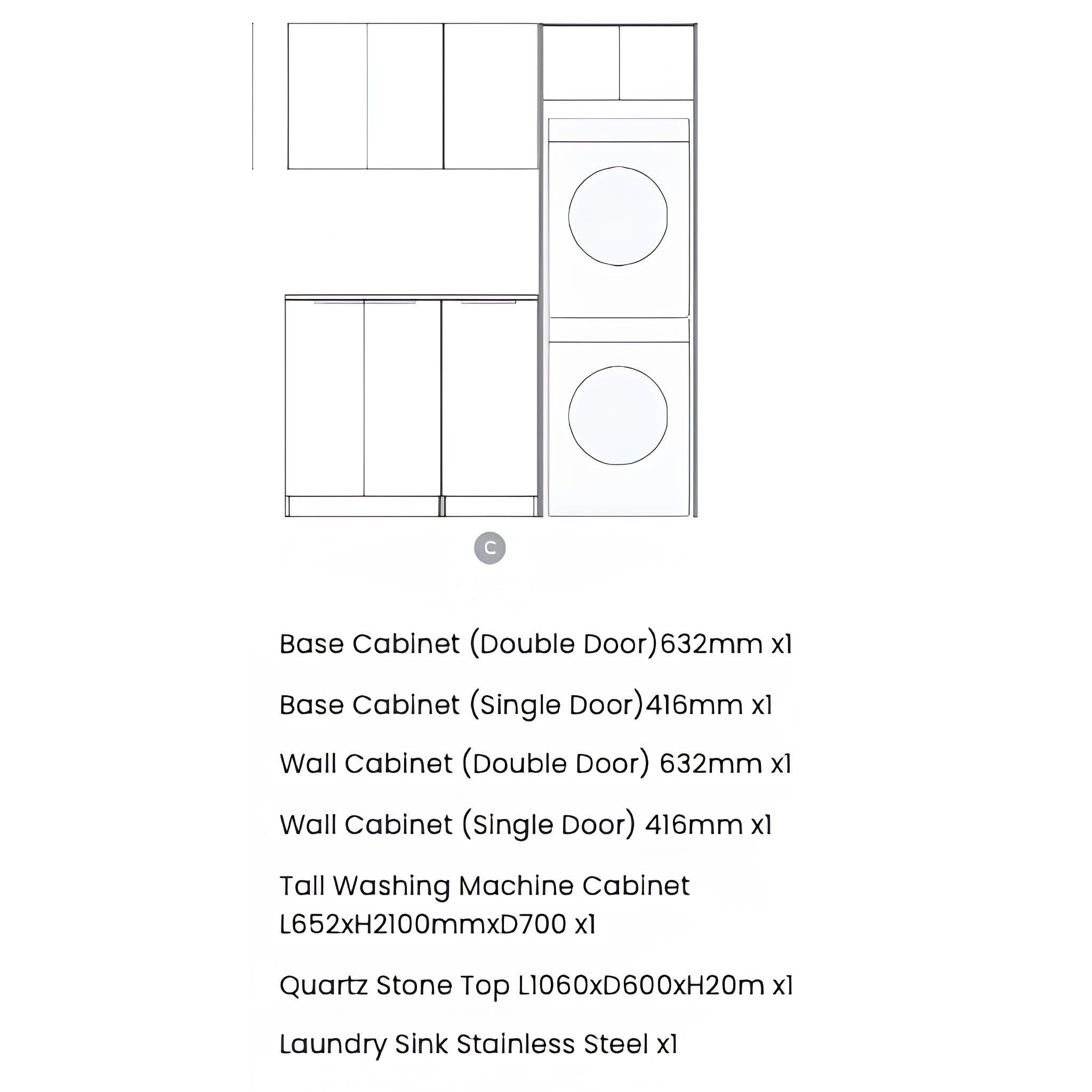 OTTI BYRON NATURAL OAK 1715MM LAUNDRY AND WALL CABINET WITH STONE TOP & SINK (PACKAGE-C)