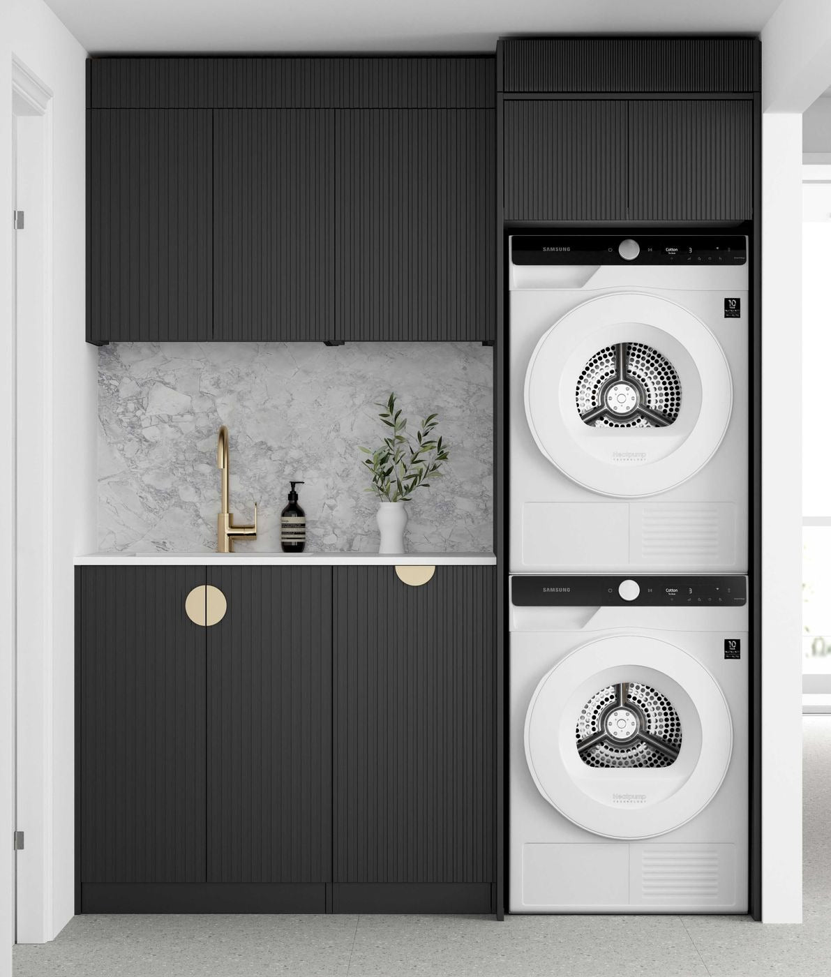 OTTI MARLO MATTE BLACK 1715MM LAUNDRY AND WALL CABINET WITH STONE TOP & SINK (PACKAGE-C)