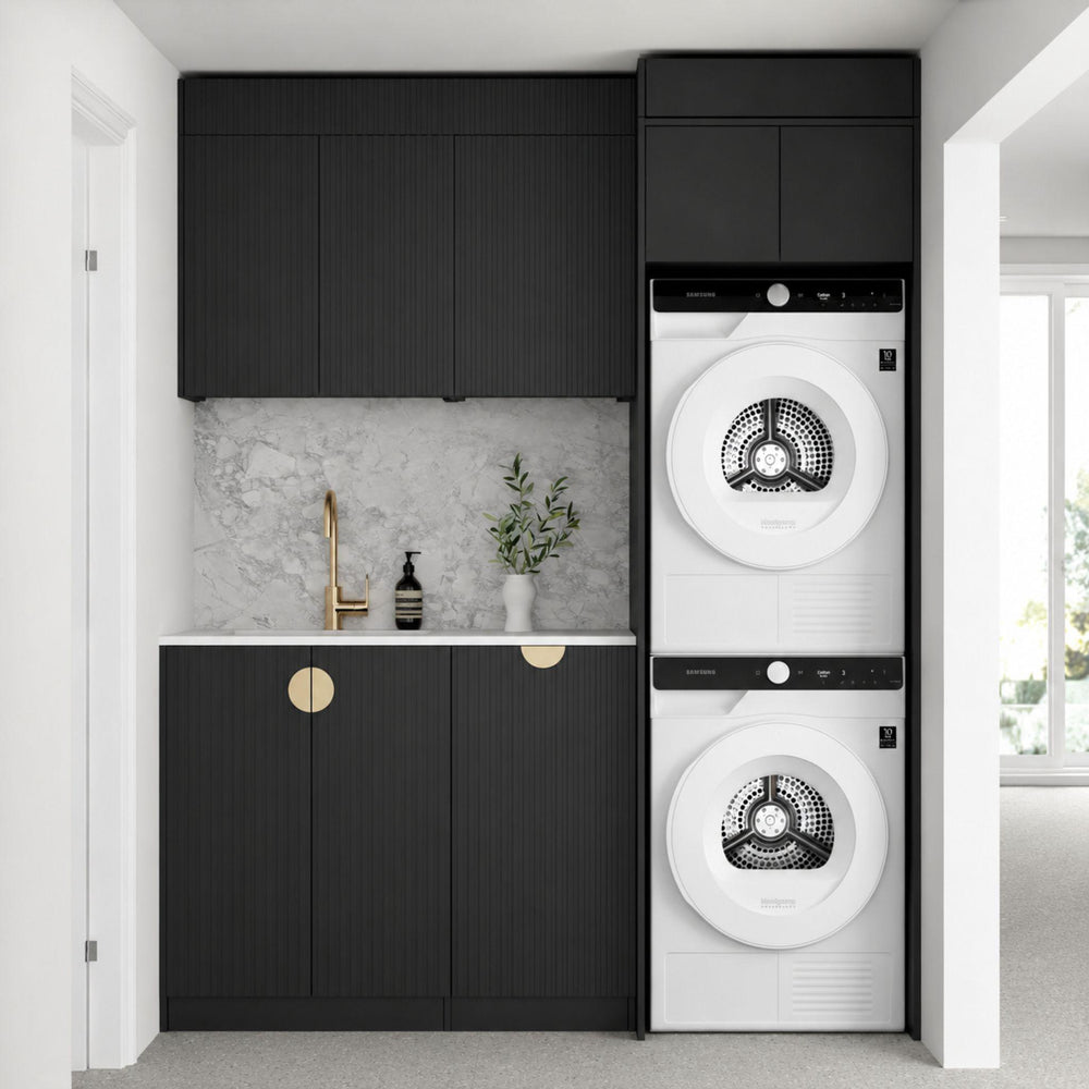 OTTI MARLO MATTE BLACK 1715MM LAUNDRY AND WALL CABINET WITH STONE TOP & SINK (PACKAGE-C)