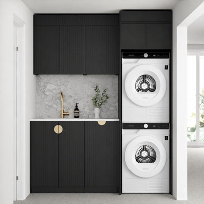 OTTI MARLO MATTE BLACK 1715MM LAUNDRY AND WALL CABINET WITH STONE TOP & SINK (PACKAGE-C)