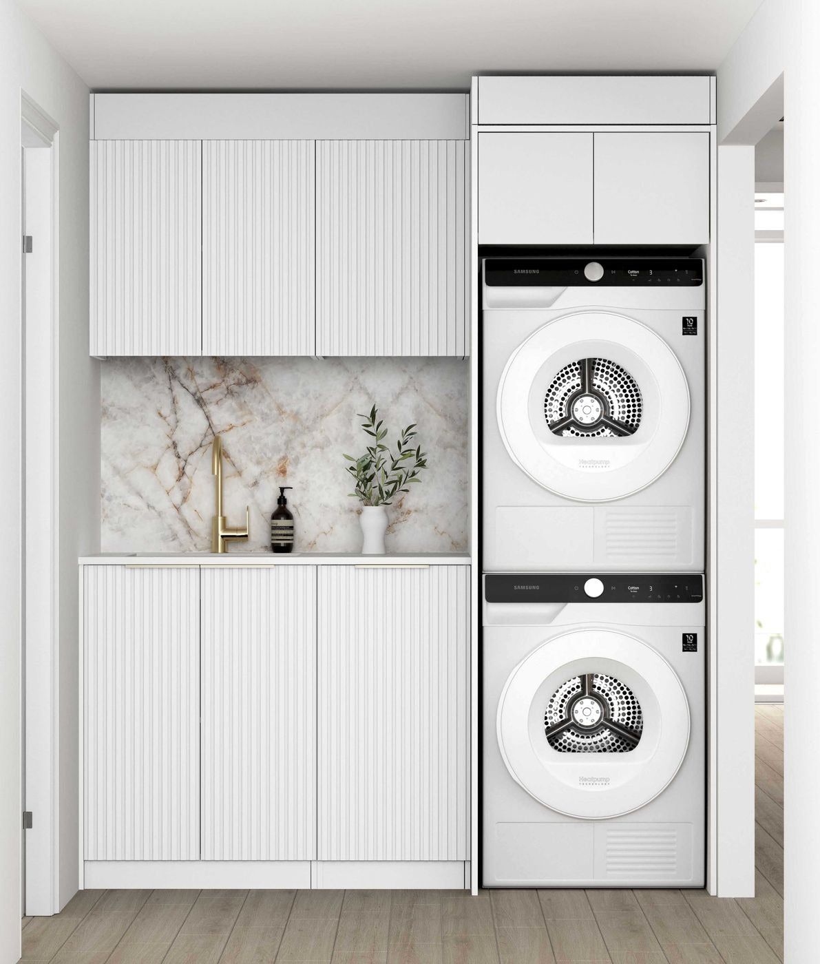 OTTI NOOSA MATTE WHITE 1715MM LAUNDRY AND WALL CABINET WITH STONE TOP & SINK (PACKAGE-C)