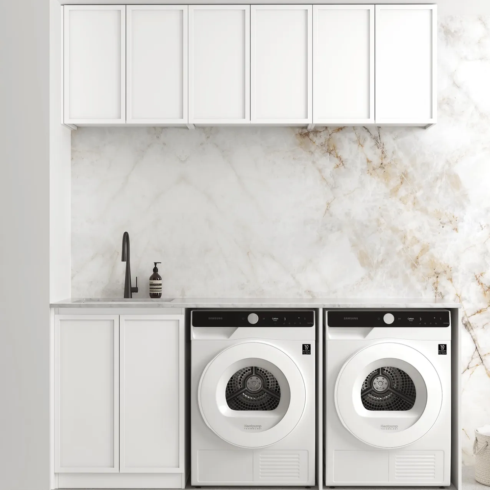 OTTI HAMPSHIRE MATTE WHITE 1960MM LAUNDRY AND WALL CABINET WITH STONE TOP & SINK (PACKAGE-A)