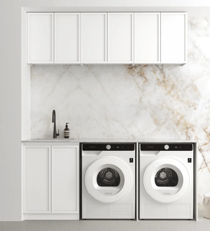 OTTI HAMPSHIRE MATTE WHITE 1960MM LAUNDRY AND WALL CABINET WITH STONE TOP & SINK (PACKAGE-A)