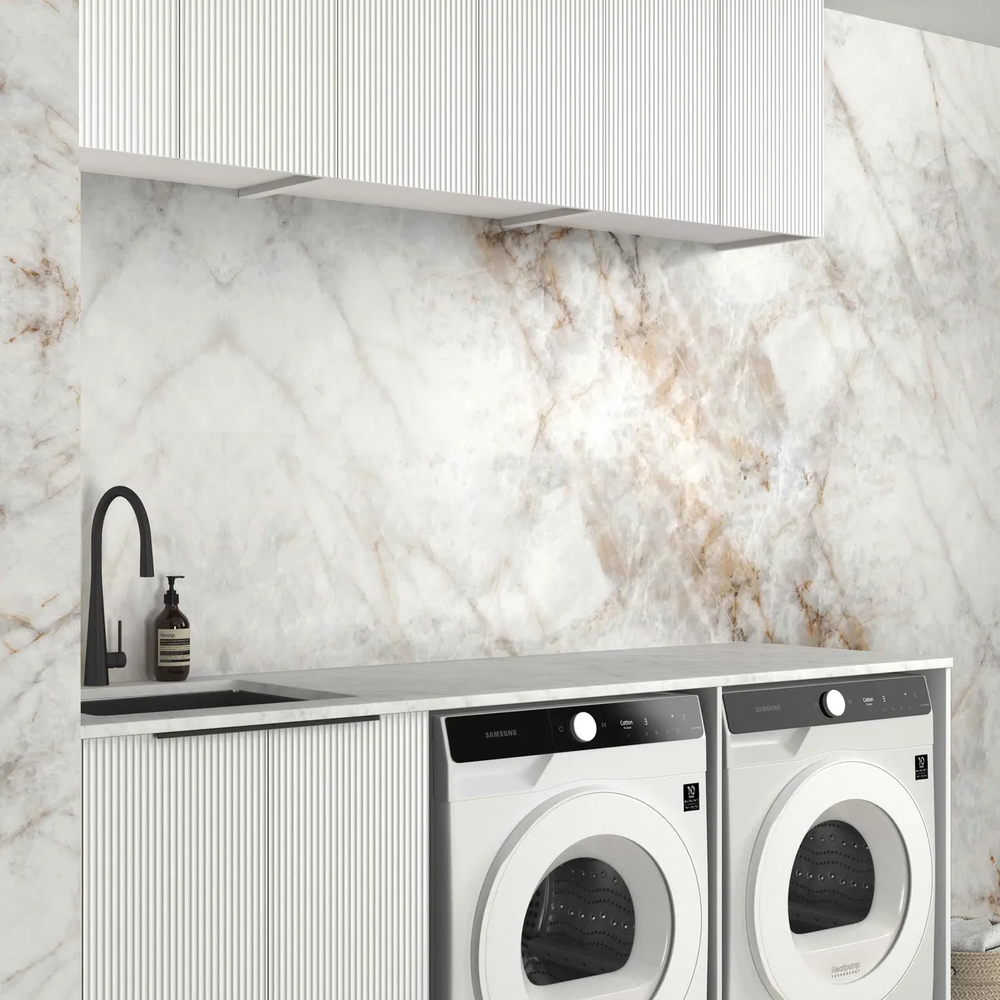 OTTI BONDI MATTE WHITE 1960MM LAUNDRY AND WALL CABINET WITH STONE TOP & SINK (PACKAGE-A)