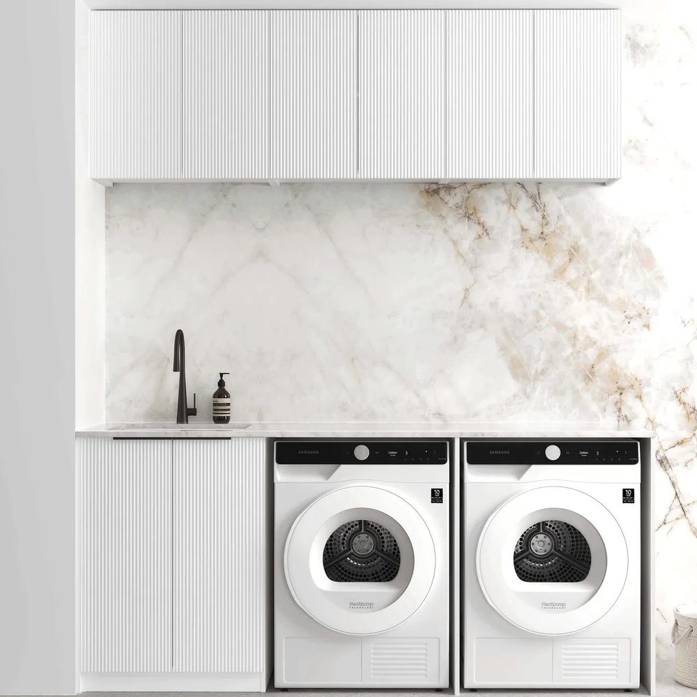 OTTI BONDI MATTE WHITE 1960MM LAUNDRY AND WALL CABINET WITH STONE TOP & SINK (PACKAGE-A)