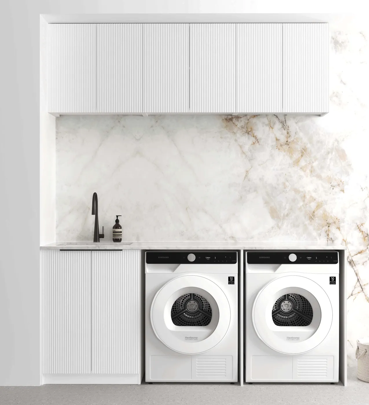 OTTI BONDI MATTE WHITE 1960MM LAUNDRY AND WALL CABINET WITH STONE TOP & SINK (PACKAGE-A)