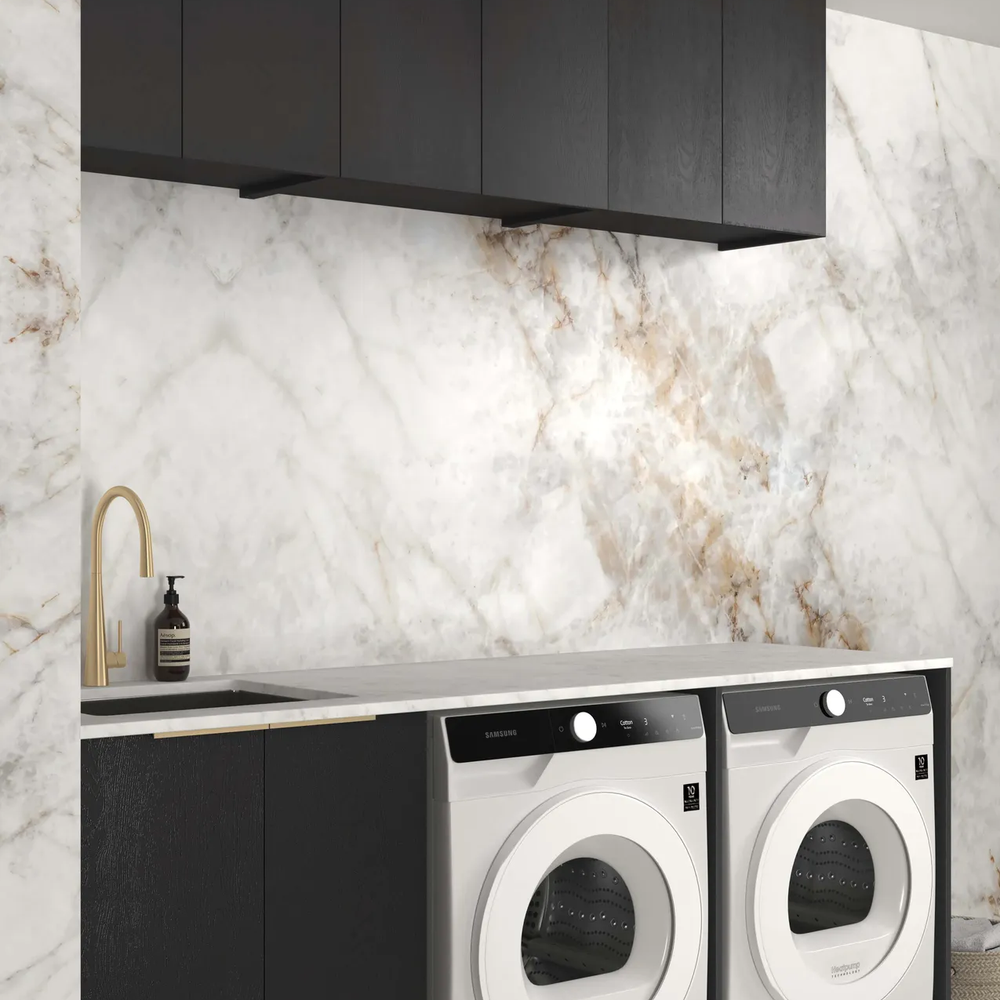 OTTI BYRON BLACK OAK 1960MM LAUNDRY AND WALL CABINET WITH STONE TOP & SINK (PACKAGE-A)