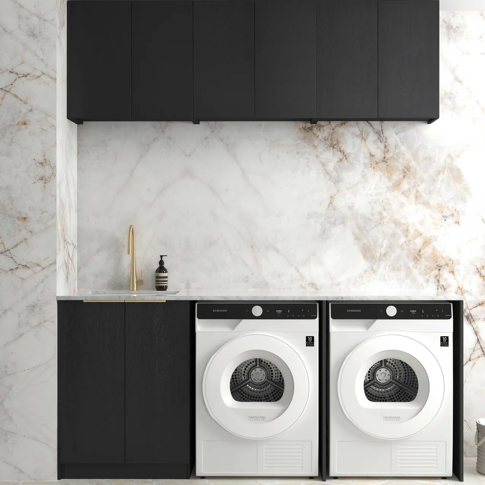 OTTI BYRON BLACK OAK 1960MM LAUNDRY AND WALL CABINET WITH STONE TOP & SINK (PACKAGE-A)