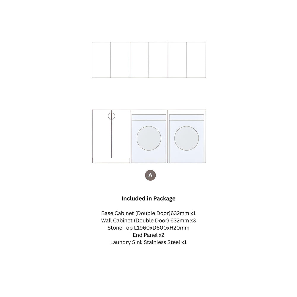 OTTI MARLO MATTE BLACK 1960MM LAUNDRY AND WALL CABINET WITH STONE TOP & SINK (PACKAGE-A)