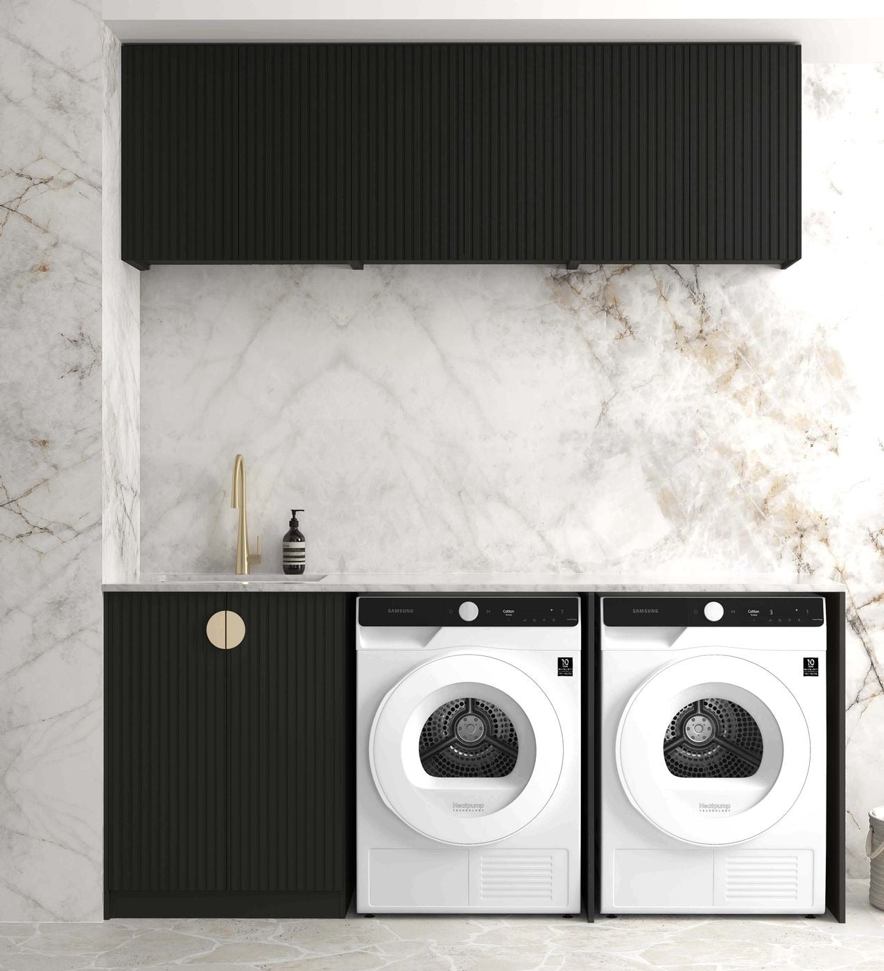 OTTI MARLO MATTE BLACK 1960MM LAUNDRY AND WALL CABINET WITH STONE TOP & SINK (PACKAGE-A)