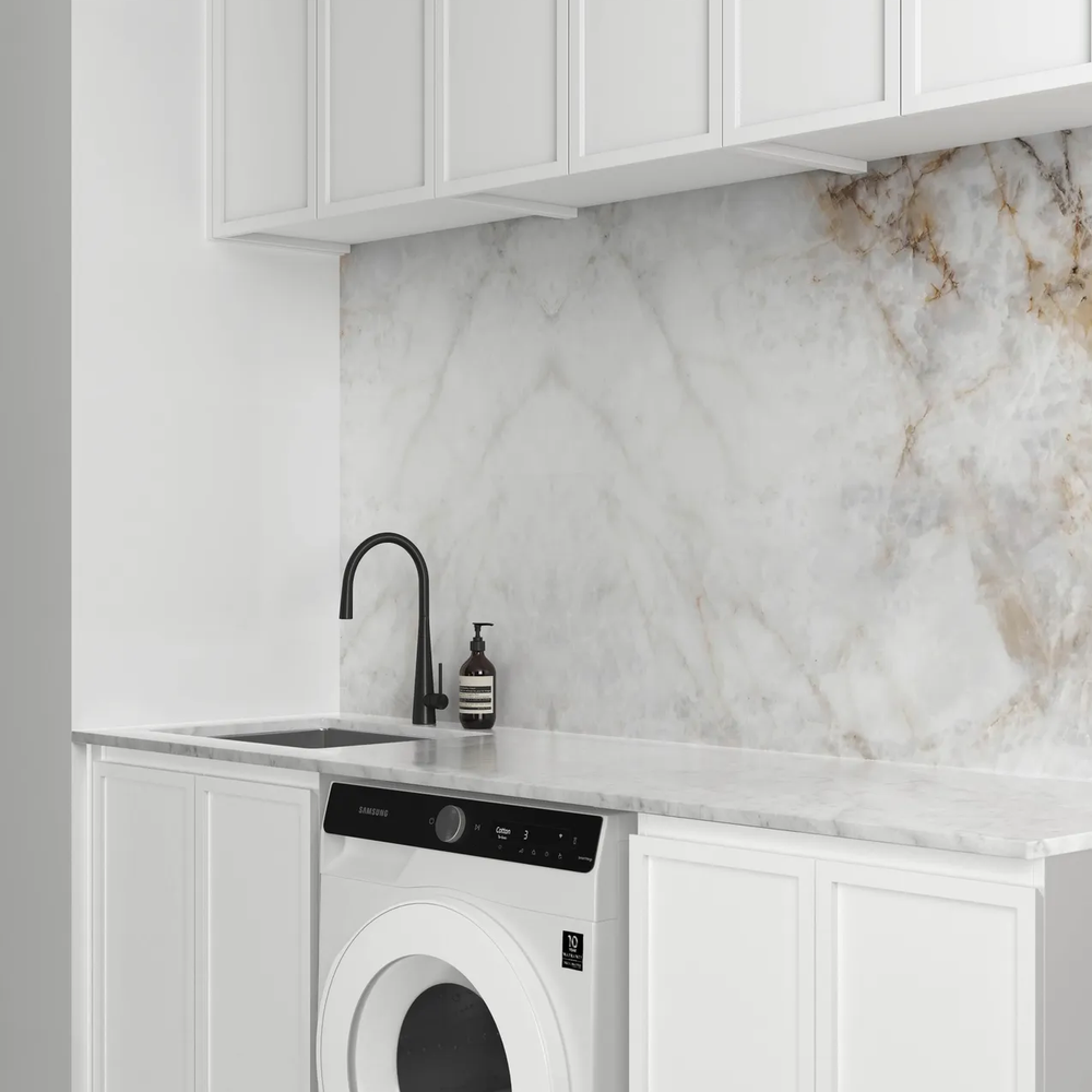 OTTI HAMPSHIRE MATTE WHITE 1960MM LAUNDRY AND WALL CABINET WITH STONE TOP & SINK (PACKAGE-B)