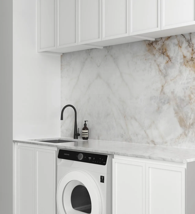 OTTI HAMPSHIRE MATTE WHITE 1960MM LAUNDRY AND WALL CABINET WITH STONE TOP & SINK (PACKAGE-B)