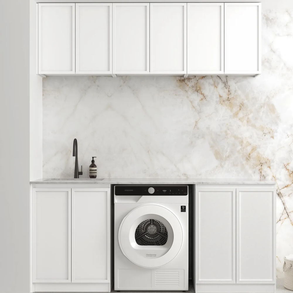 OTTI HAMPSHIRE MATTE WHITE 1960MM LAUNDRY AND WALL CABINET WITH STONE TOP & SINK (PACKAGE-B)