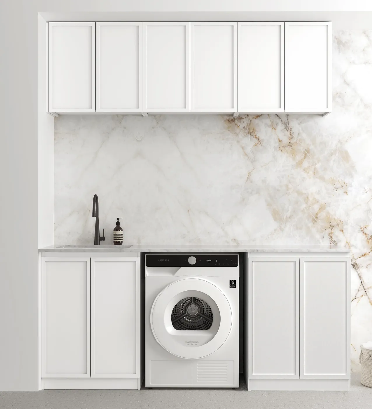 OTTI HAMPSHIRE MATTE WHITE 1960MM LAUNDRY AND WALL CABINET WITH STONE TOP & SINK (PACKAGE-B)
