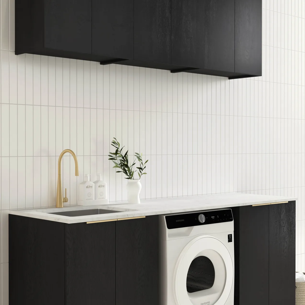 OTTI BYRON BLACK OAK 1960MM LAUNDRY AND WALL CABINET WITH STONE TOP & SINK (PACKAGE-B)