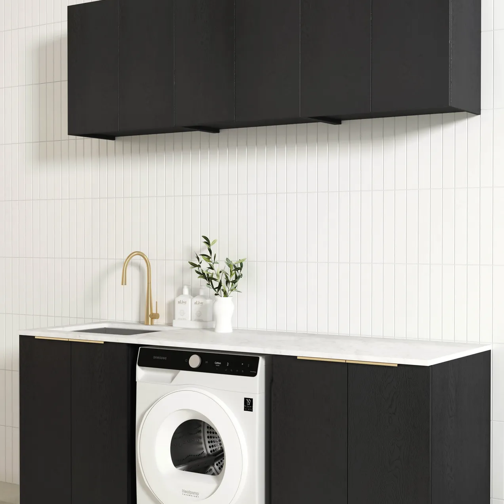 OTTI BYRON BLACK OAK 1960MM LAUNDRY AND WALL CABINET WITH STONE TOP & SINK (PACKAGE-B)