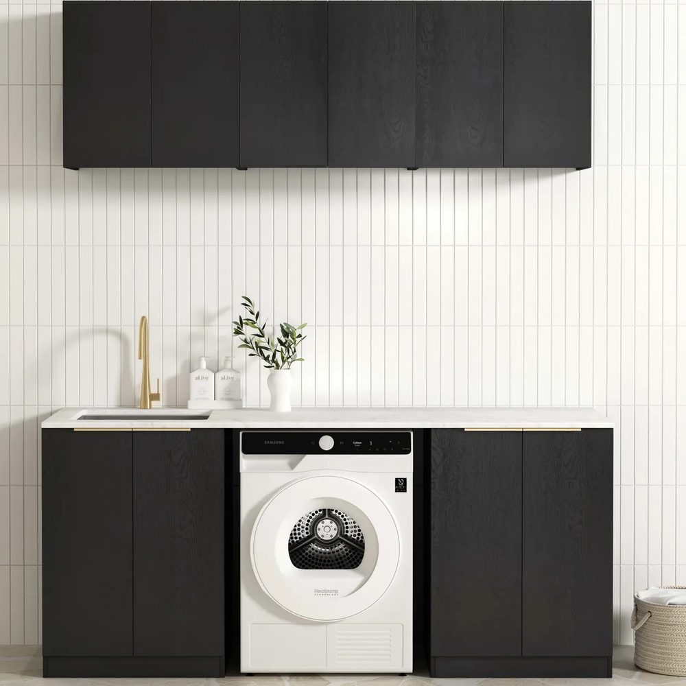 OTTI BYRON BLACK OAK 1960MM LAUNDRY AND WALL CABINET WITH STONE TOP & SINK (PACKAGE-B)