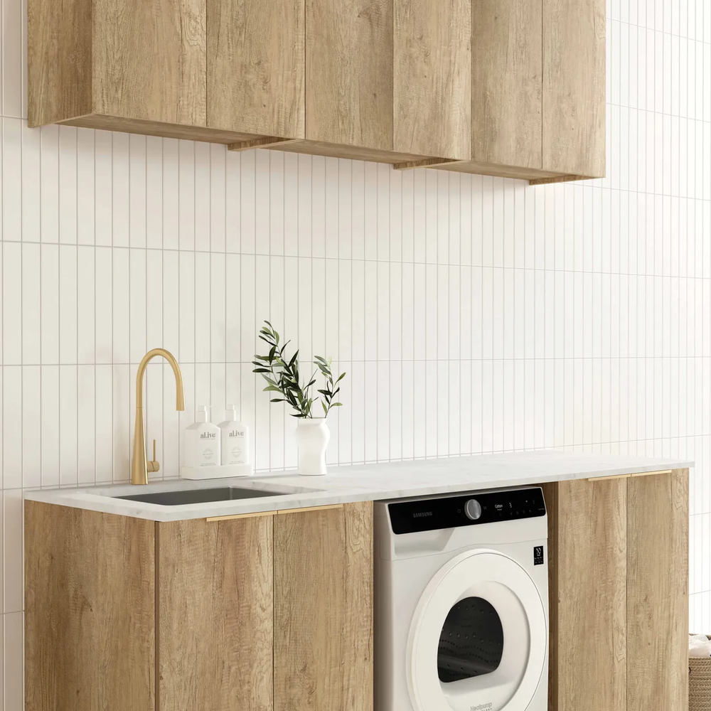 OTTI BYRON NATURAL OAK 1960MM LAUNDRY AND WALL CABINET WITH STONE TOP & SINK (PACKAGE-B)