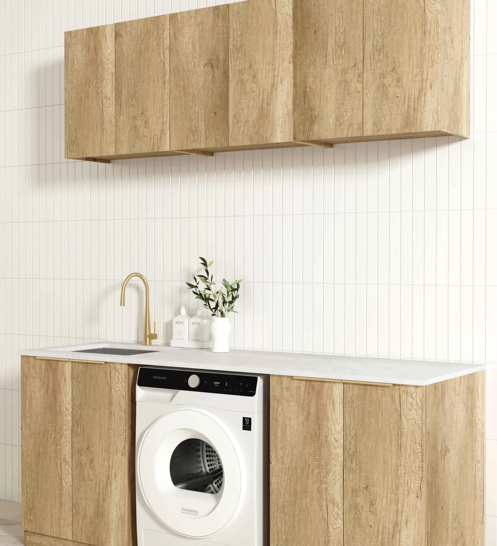 OTTI BYRON NATURAL OAK 1960MM LAUNDRY AND WALL CABINET WITH STONE TOP ...