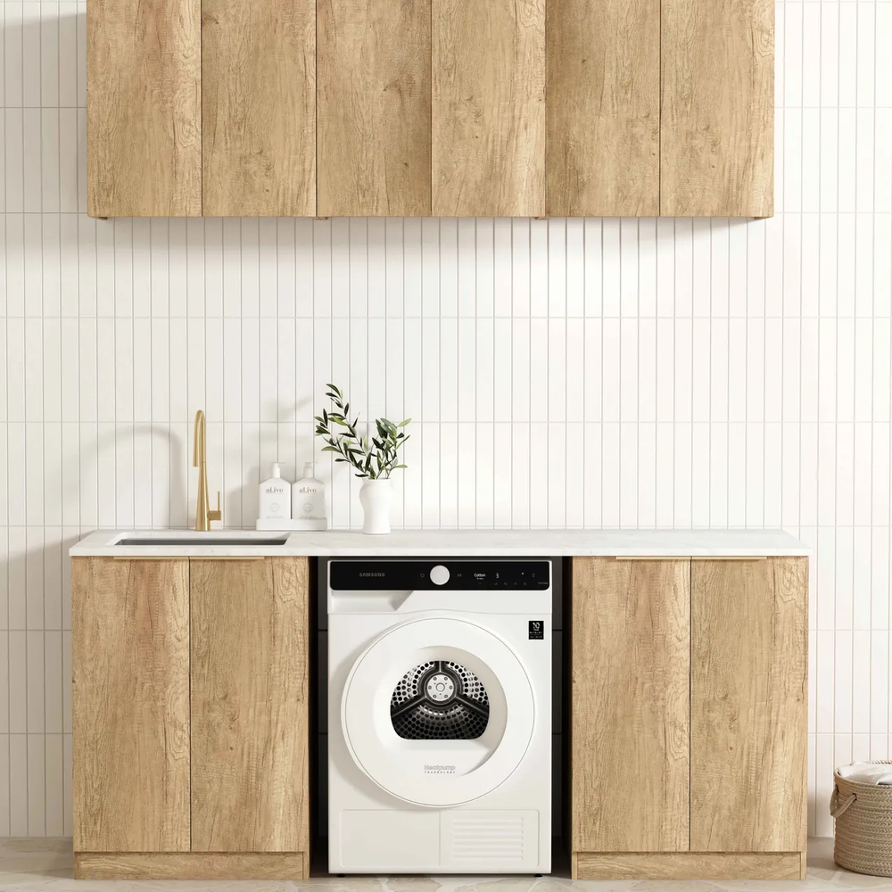 OTTI BYRON NATURAL OAK 1960MM LAUNDRY AND WALL CABINET WITH STONE TOP & SINK (PACKAGE-B)