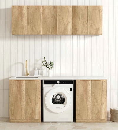 OTTI BYRON NATURAL OAK 1960MM LAUNDRY AND WALL CABINET WITH STONE TOP & SINK (PACKAGE-B)