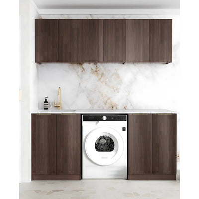 OTTI HAVANA SABLE WALNUT FLUTED 1960MM LAUNDRY AND WALL CABINET WITH STONE TOP & SINK (PACKAGE-B)