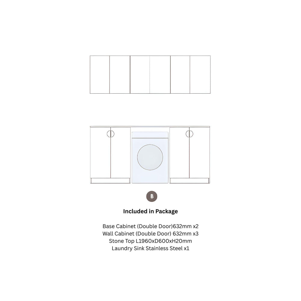 OTTI MARLO MATTE BLACK 1960MM LAUNDRY AND WALL CABINET WITH STONE TOP & SINK (PACKAGE-B)