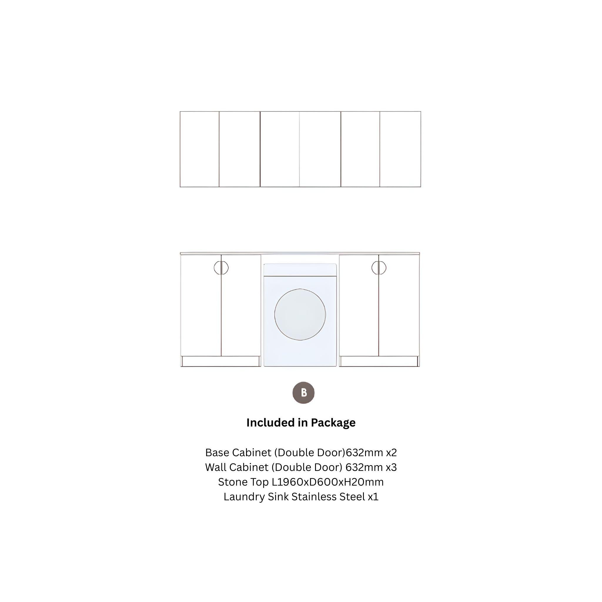 OTTI MARLO MATTE BLACK 1960MM LAUNDRY AND WALL CABINET WITH STONE TOP & SINK (PACKAGE-B)