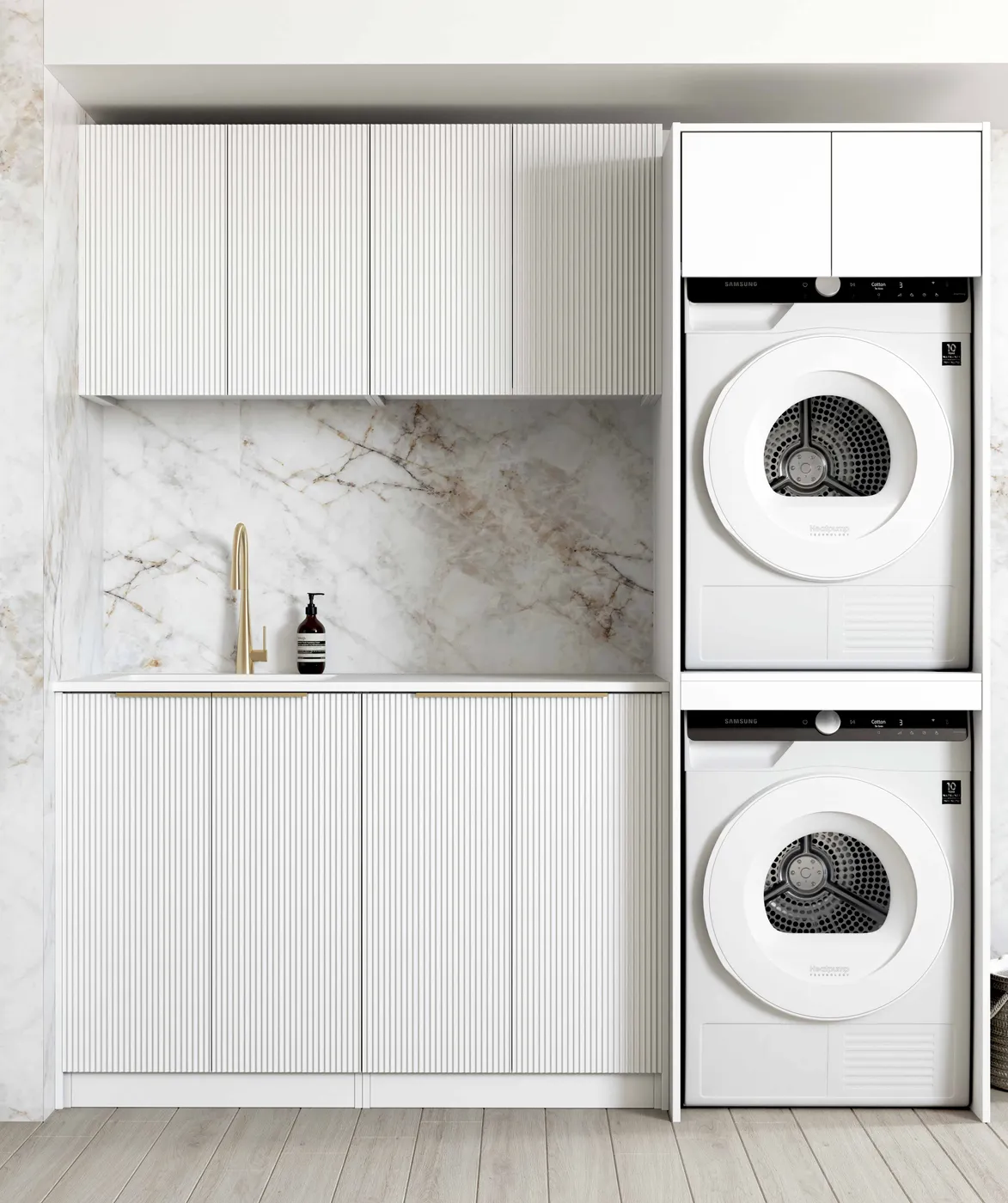 OTTI BONDI MATTE WHITE 1960MM LAUNDRY AND WALL CABINET WITH STONE TOP & SINK (PACKAGE-C)