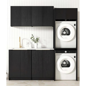 OTTI BYRON BLACK OAK 1960MM LAUNDRY AND WALL CABINET WITH STONE TOP & SINK (PACKAGE-C)