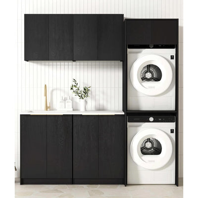 OTTI BYRON BLACK OAK 1960MM LAUNDRY AND WALL CABINET WITH STONE TOP & SINK (PACKAGE-C)
