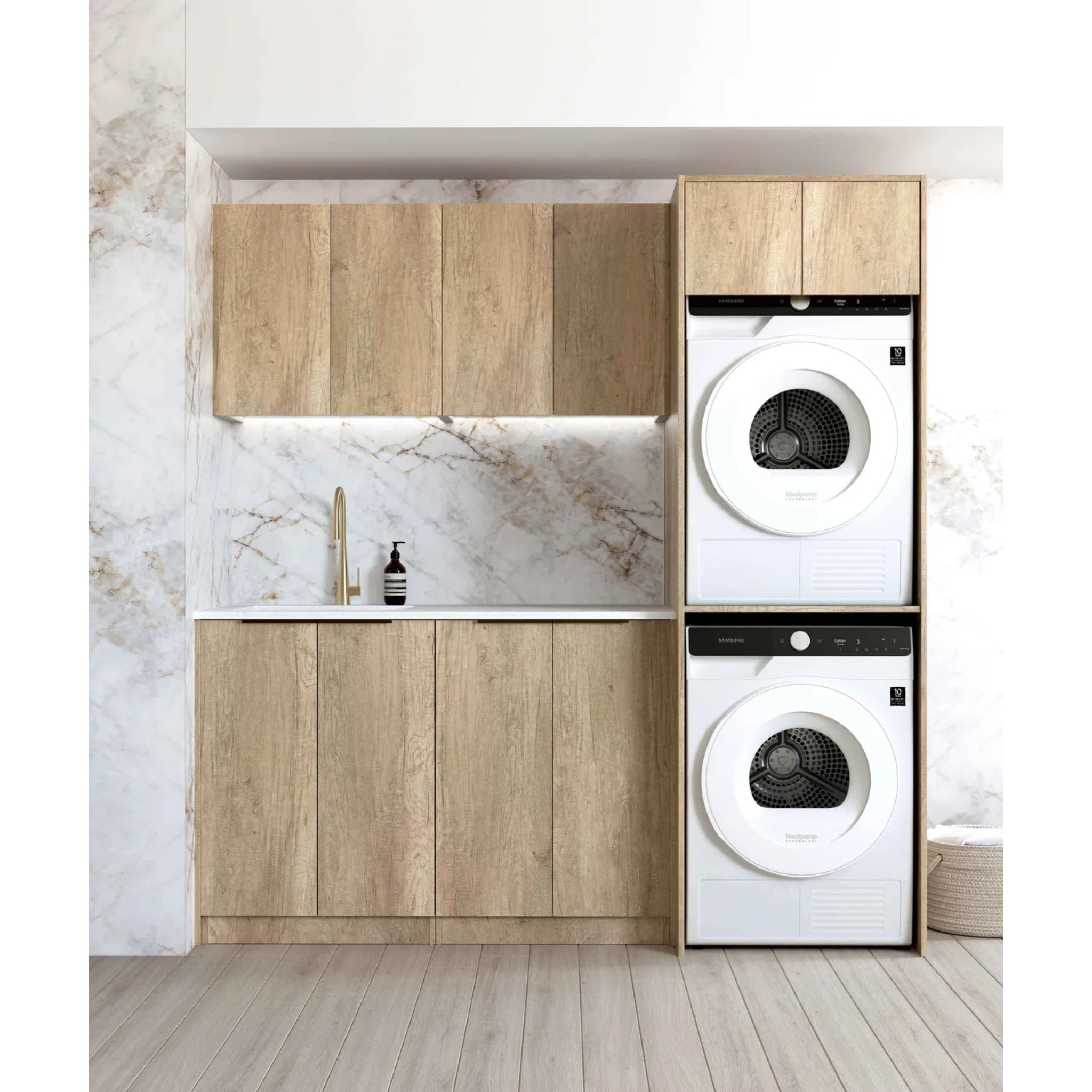 OTTI BYRON NATURAL OAK 1960MM LAUNDRY AND WALL CABINET WITH STONE TOP & SINK (PACKAGE-C)