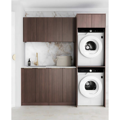 OTTI HAVANA SABLE WALNUT FLUTED 1960MM LAUNDRY AND WALL CABINET WITH STONE TOP & SINK (PACKAGE-C)