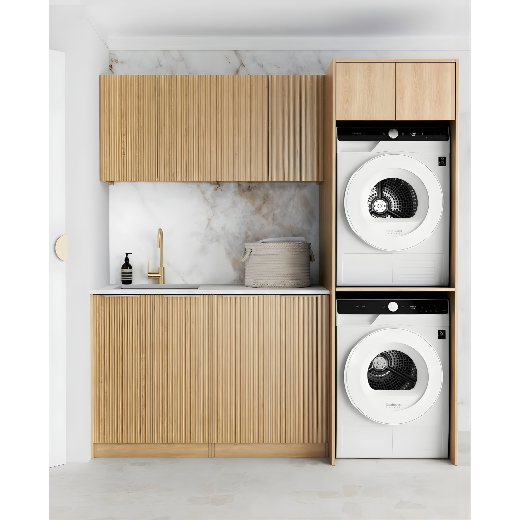 OTTI HAVANA SABLE WOODLAND OAK 1960MM LAUNDRY AND WALL CABINET WITH STONE TOP & SINK (PACKAGE-C)