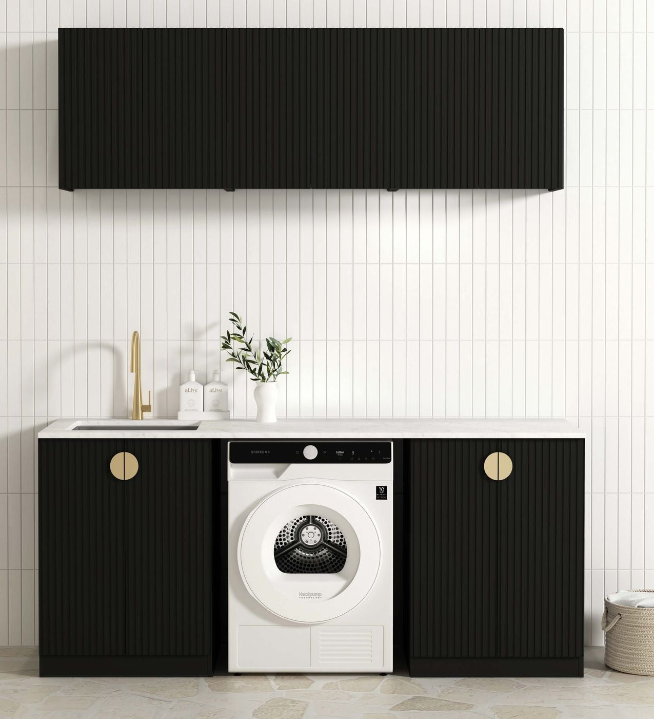 OTTI MARLO MATTE BLACK 1960MM LAUNDRY AND WALL CABINET WITH STONE TOP & SINK (PACKAGE-C)